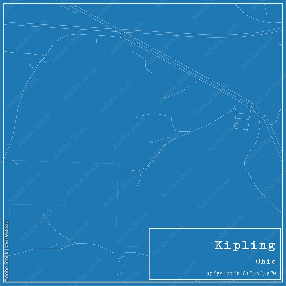 Blueprint US city map of Kipling, Ohio.