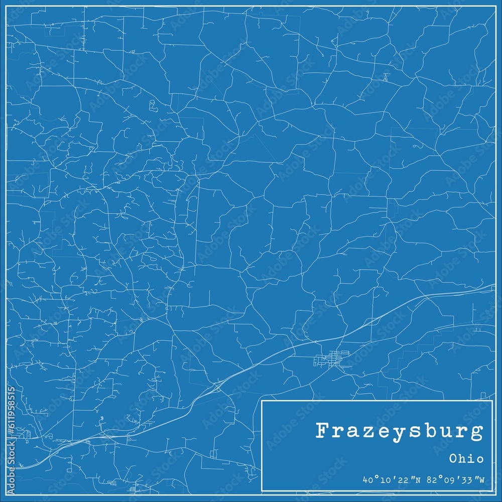 Blueprint US city map of Frazeysburg, Ohio.