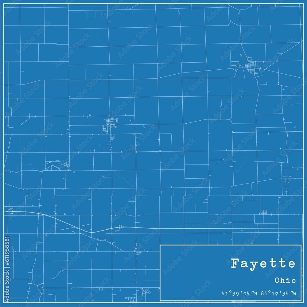 Blueprint US city map of Fayette, Ohio.