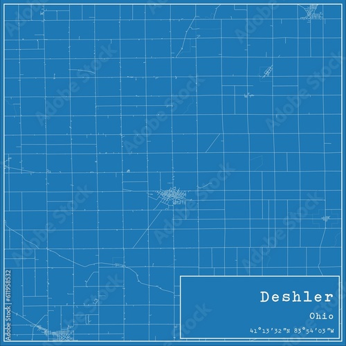 Blueprint US city map of Deshler  Ohio.