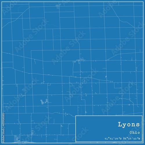 Blueprint US city map of Lyons  Ohio.