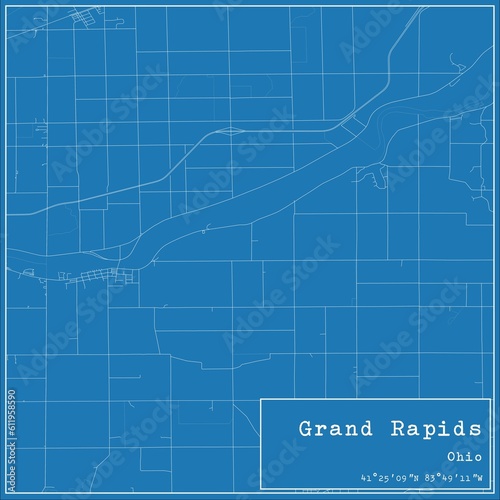 Blueprint US city map of Grand Rapids  Ohio.