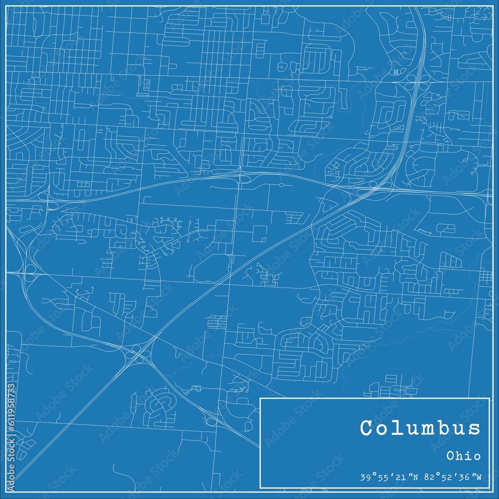 Blueprint US city map of Columbus, Ohio. Blueprint US city map of Columbus, Ohio.
