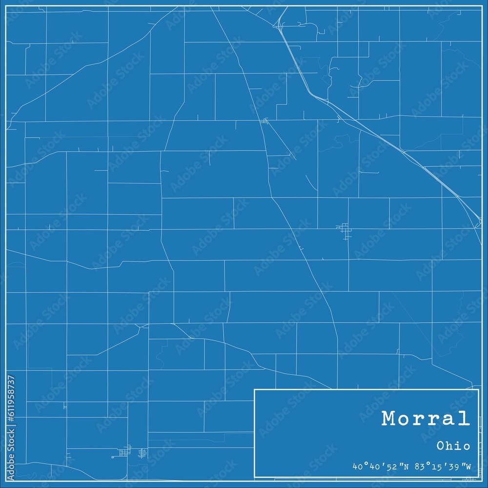 Blueprint US city map of Morral, Ohio.