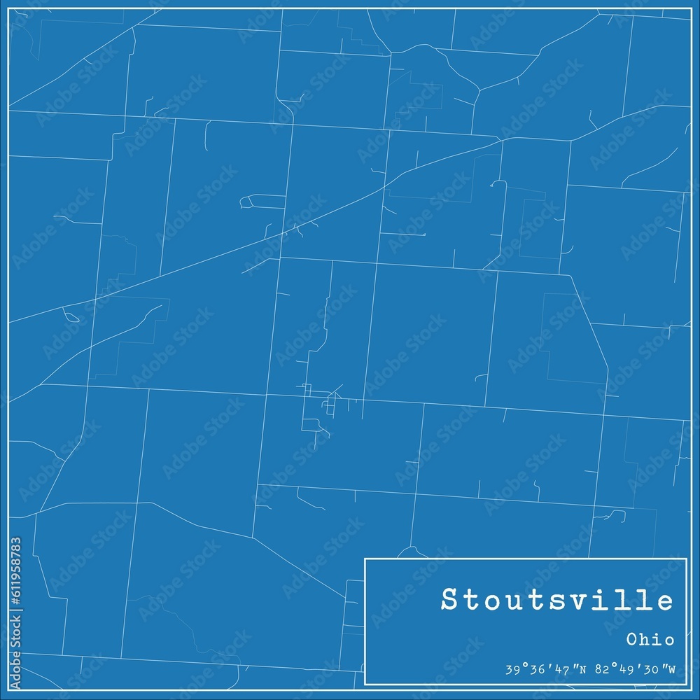 Blueprint US city map of Stoutsville, Ohio.