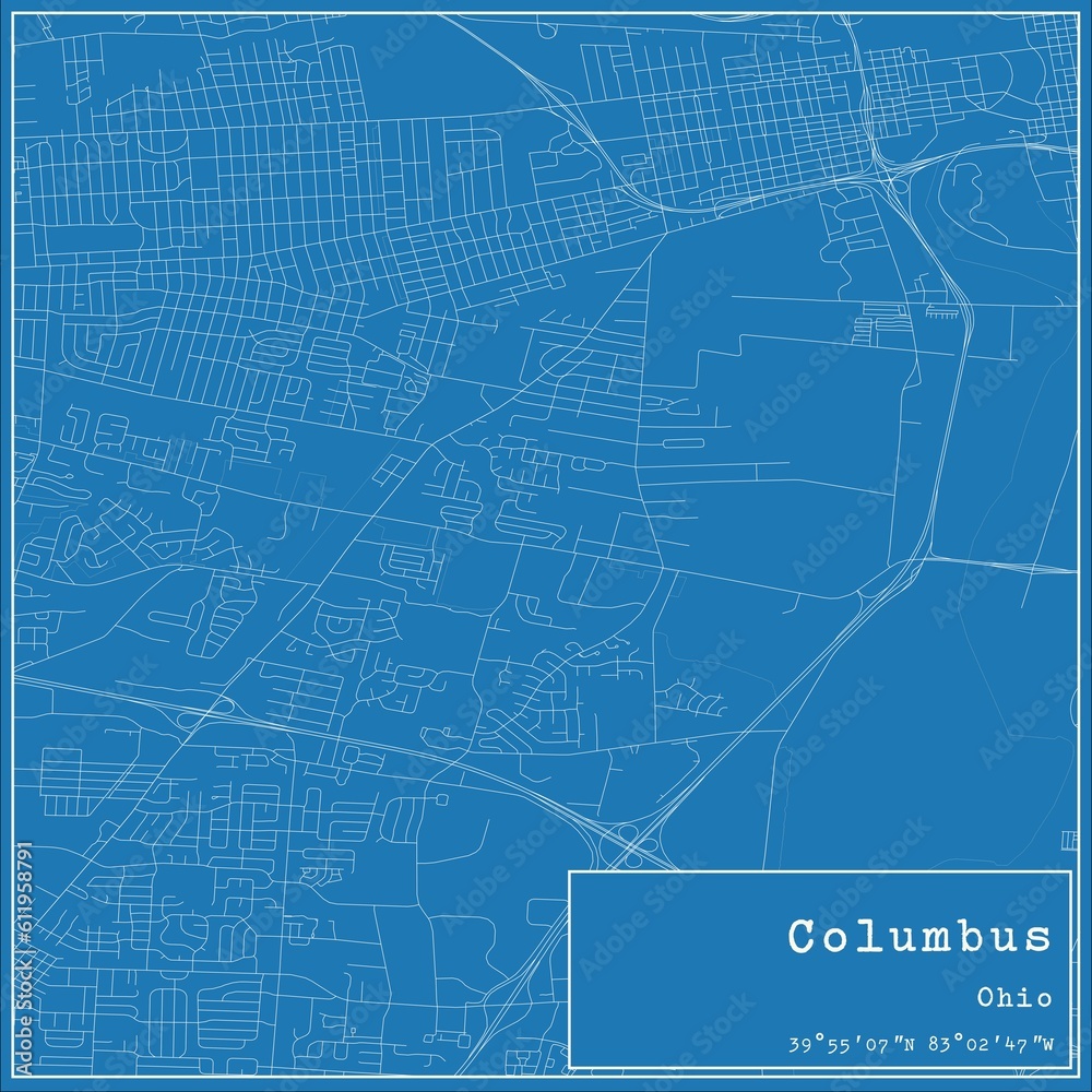 Blueprint US city map of Columbus, Ohio.