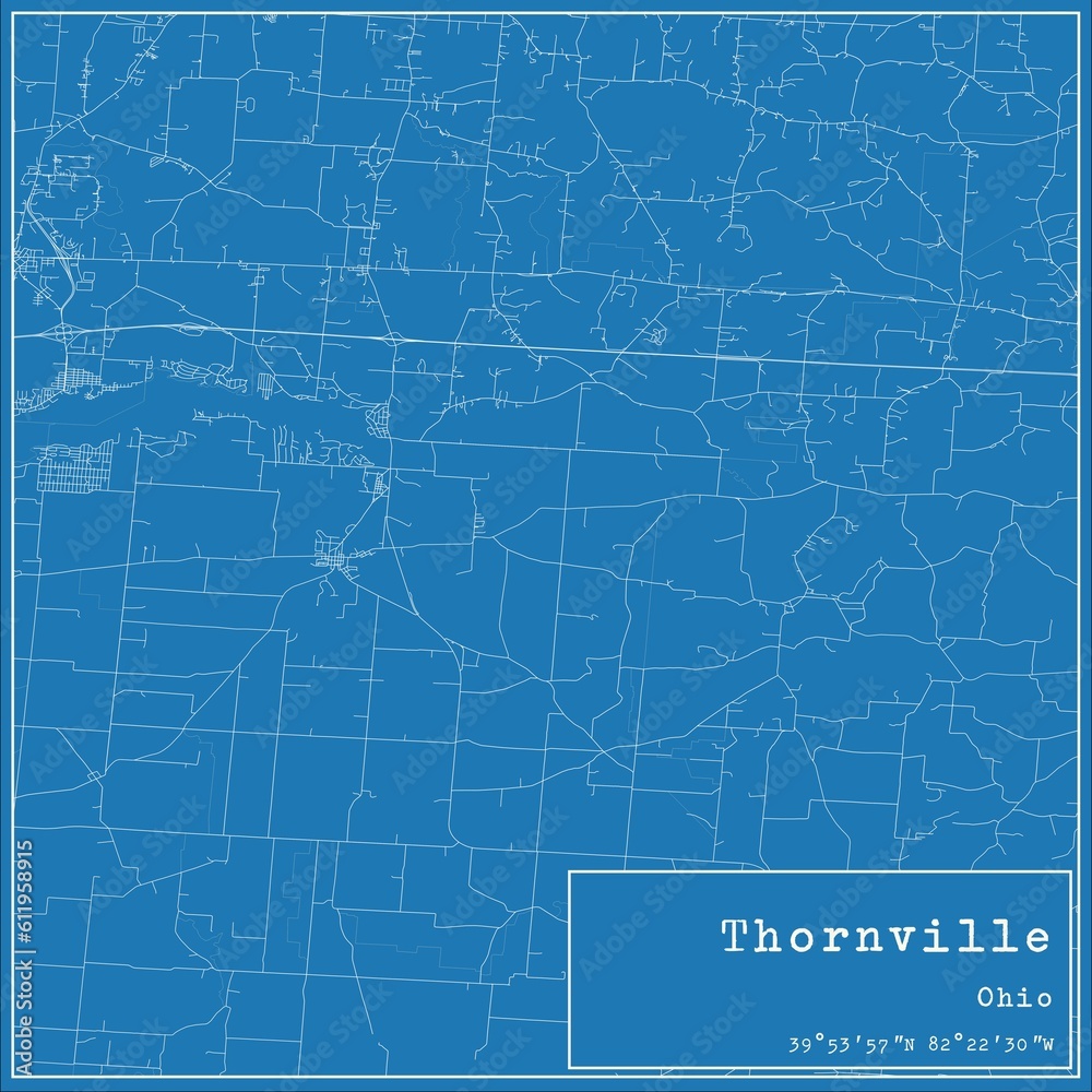 Blueprint US city map of Thornville, Ohio.