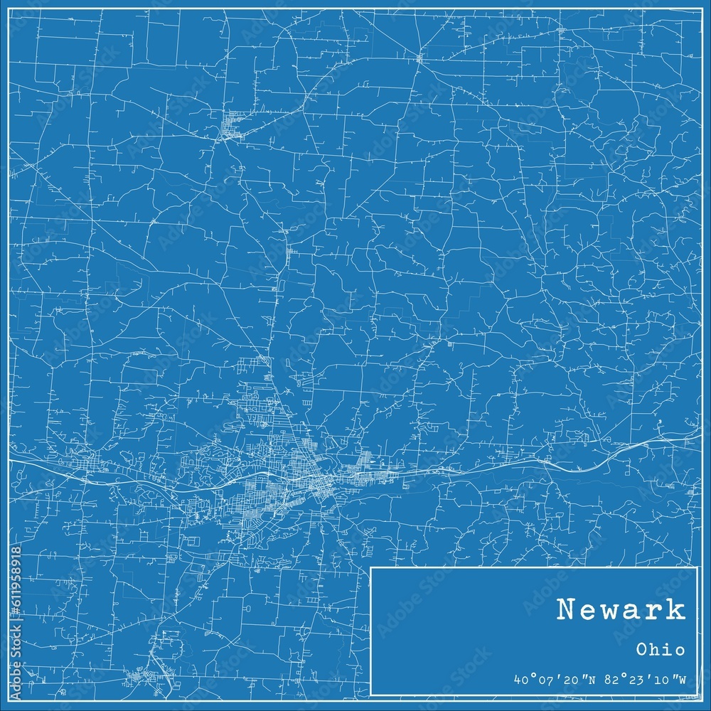 Blueprint US city map of Newark, Ohio.
