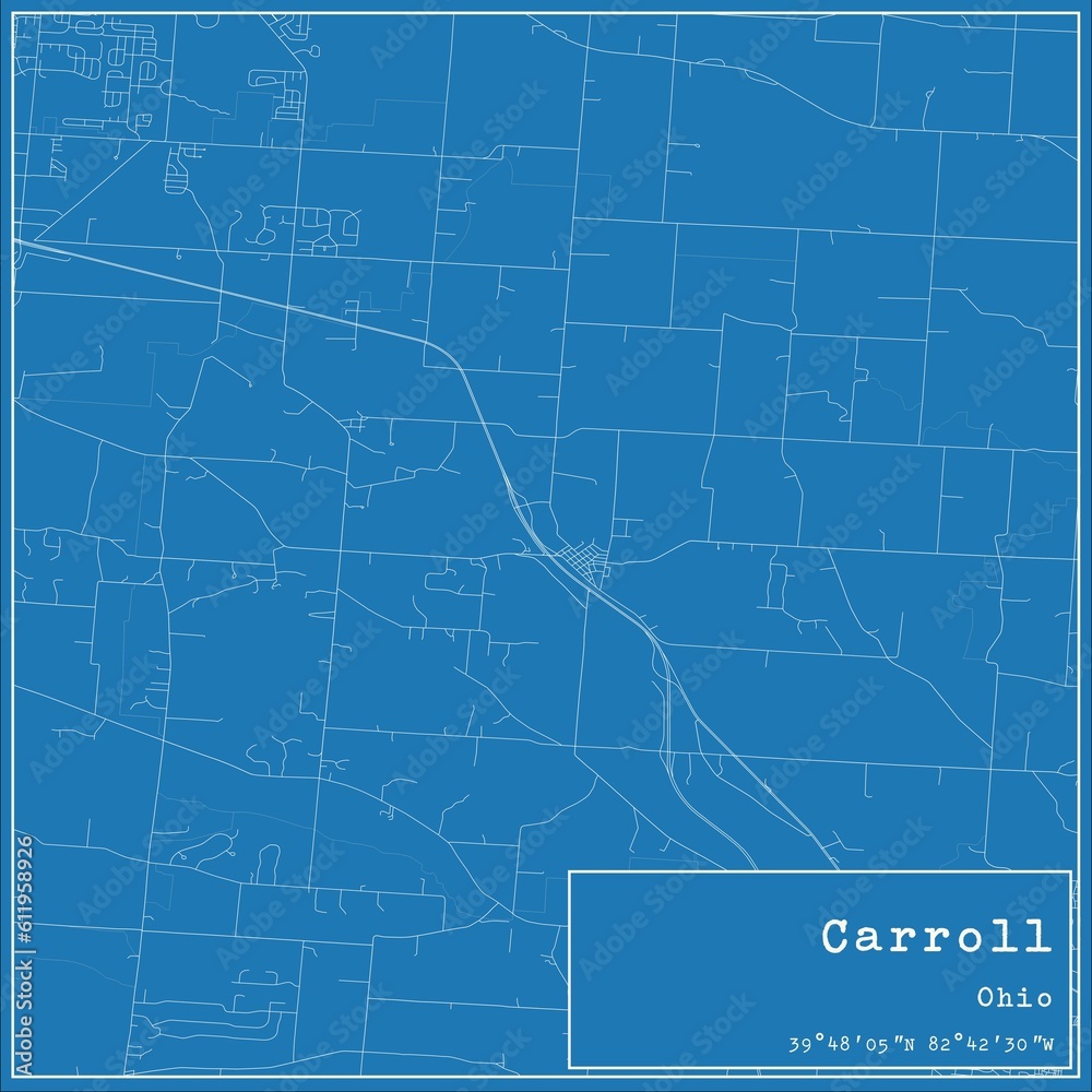 Blueprint US city map of Carroll, Ohio.