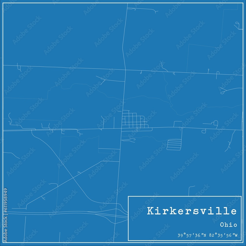 Blueprint US city map of Kirkersville, Ohio.
