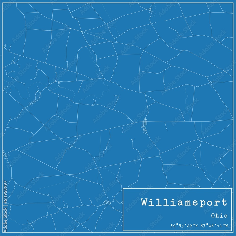 Blueprint US city map of Williamsport, Ohio.