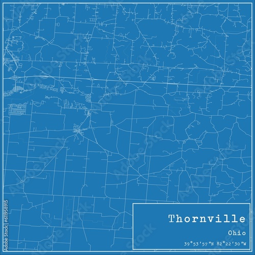 Blueprint US city map of Thornville  Ohio.
