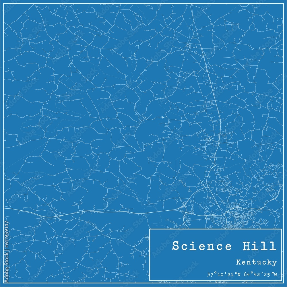 Blueprint US city map of Science Hill, Kentucky.