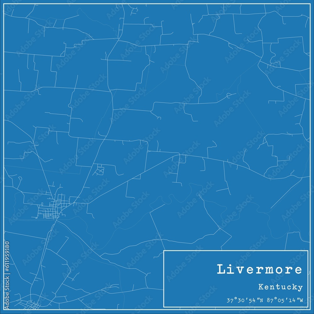 Blueprint US city map of Livermore, Kentucky.