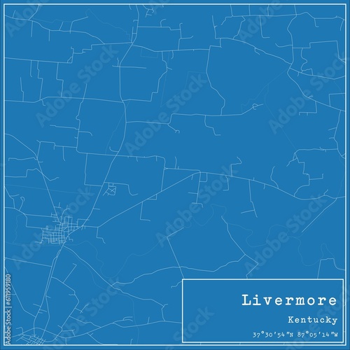 Blueprint US city map of Livermore, Kentucky.