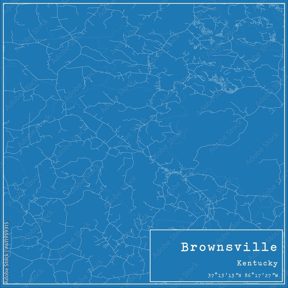 Blueprint US city map of Brownsville, Kentucky.