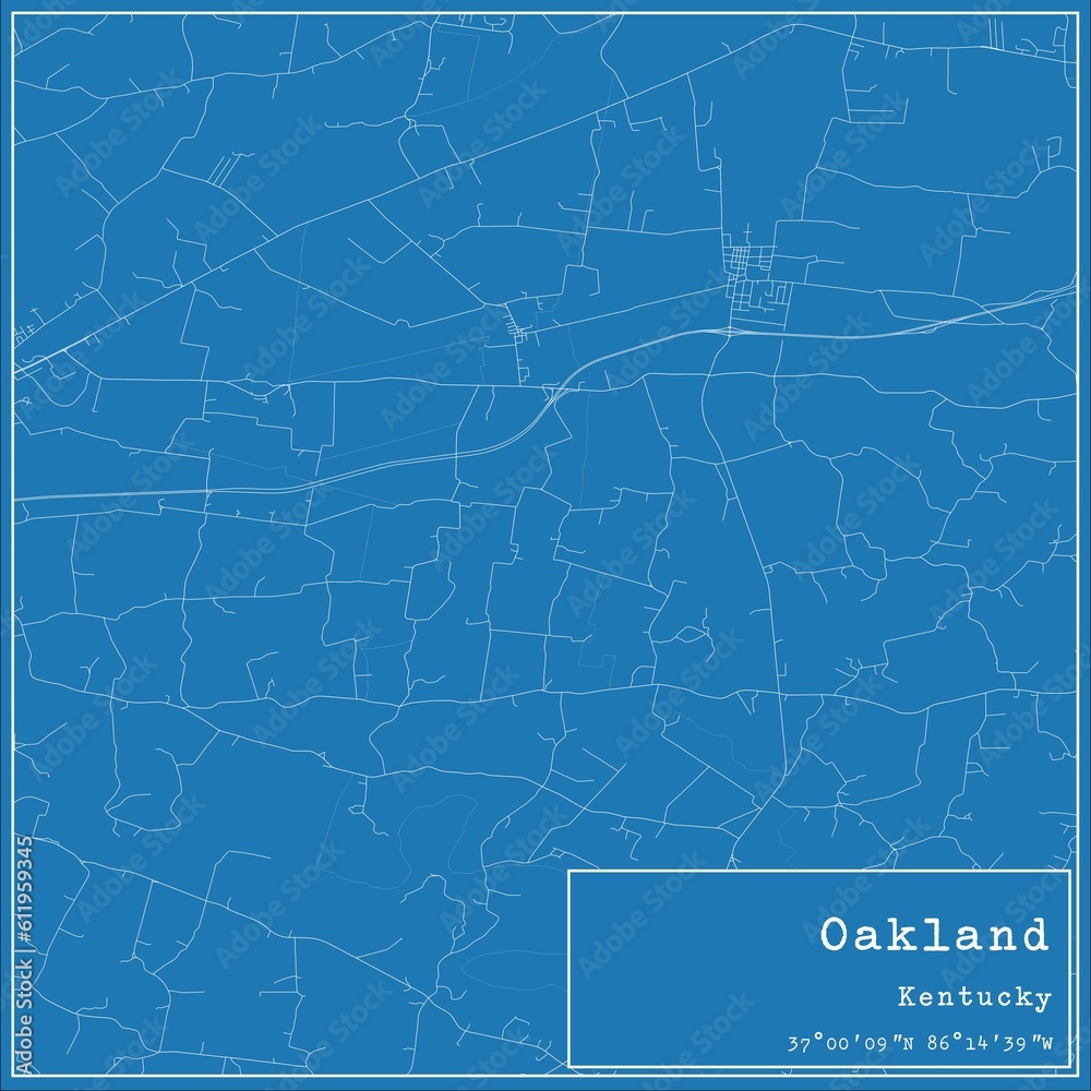 Blueprint US city map of Oakland, Kentucky.