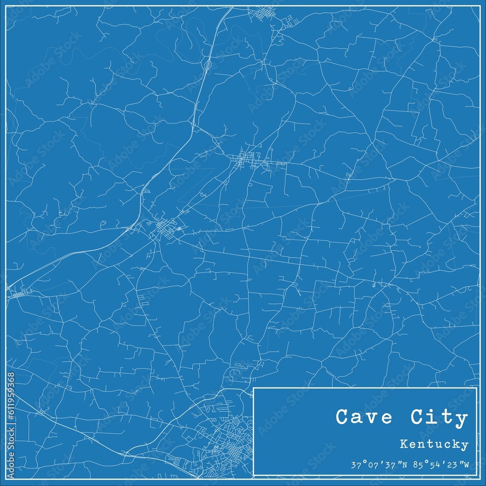 Blueprint US city map of Cave City, Kentucky.