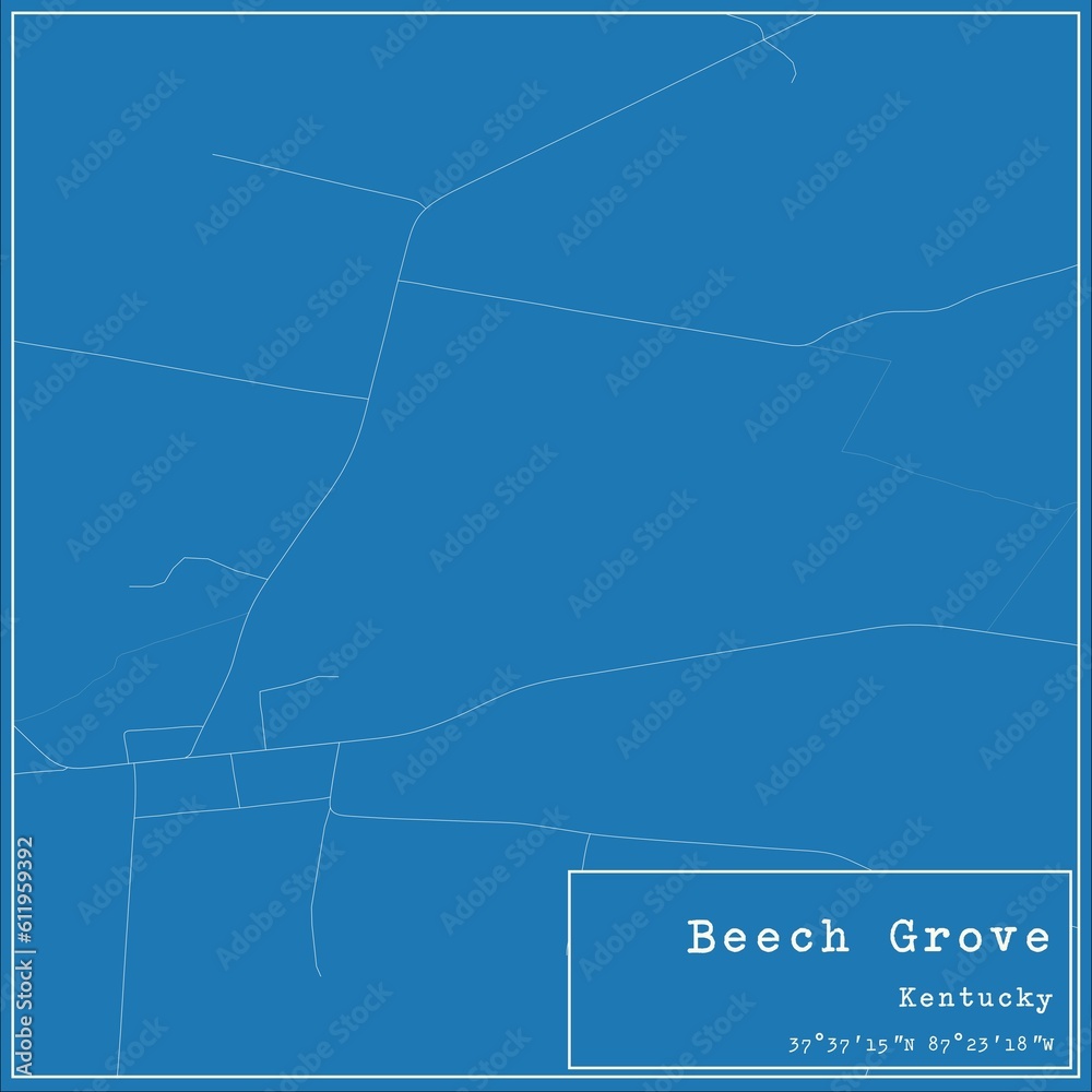 Blueprint US city map of Beech Grove, Kentucky.