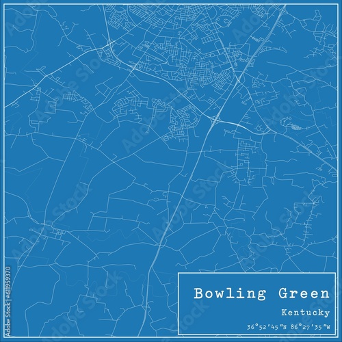 Blueprint US city map of Bowling Green, Kentucky.