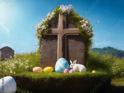 Happy easter day, Generative AI Illustration.