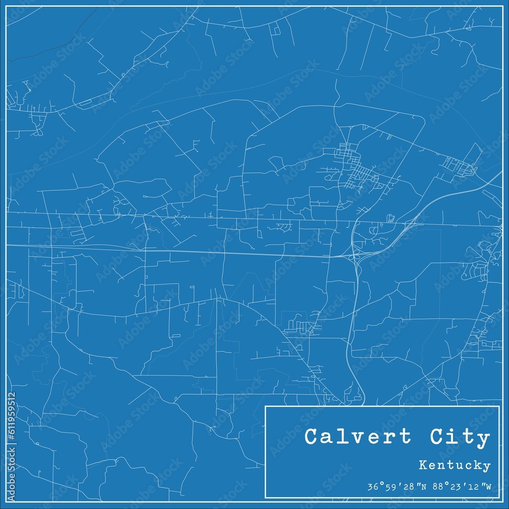 Blueprint US city map of Calvert City, Kentucky.