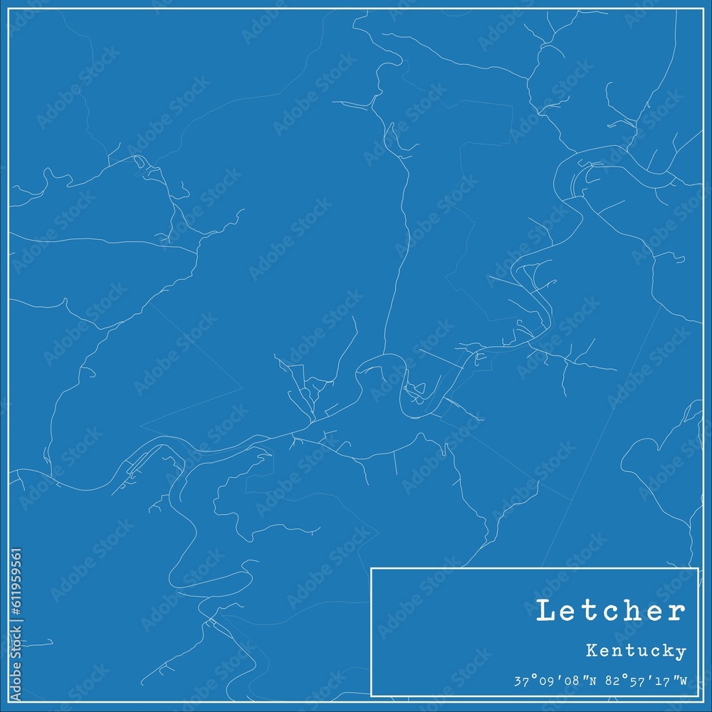 Blueprint US city map of Letcher, Kentucky.