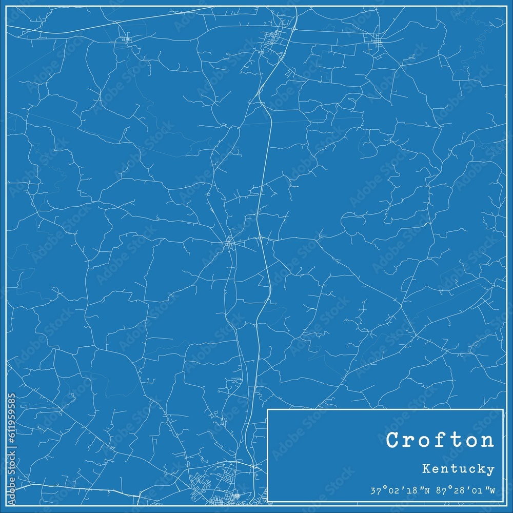Blueprint US city map of Crofton, Kentucky.