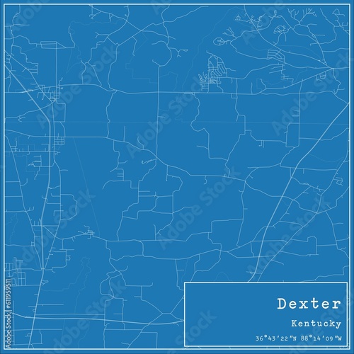 Blueprint US city map of Dexter, Kentucky.