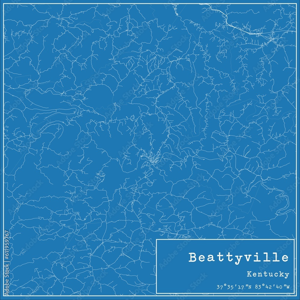 Blueprint US city map of Beattyville, Kentucky.