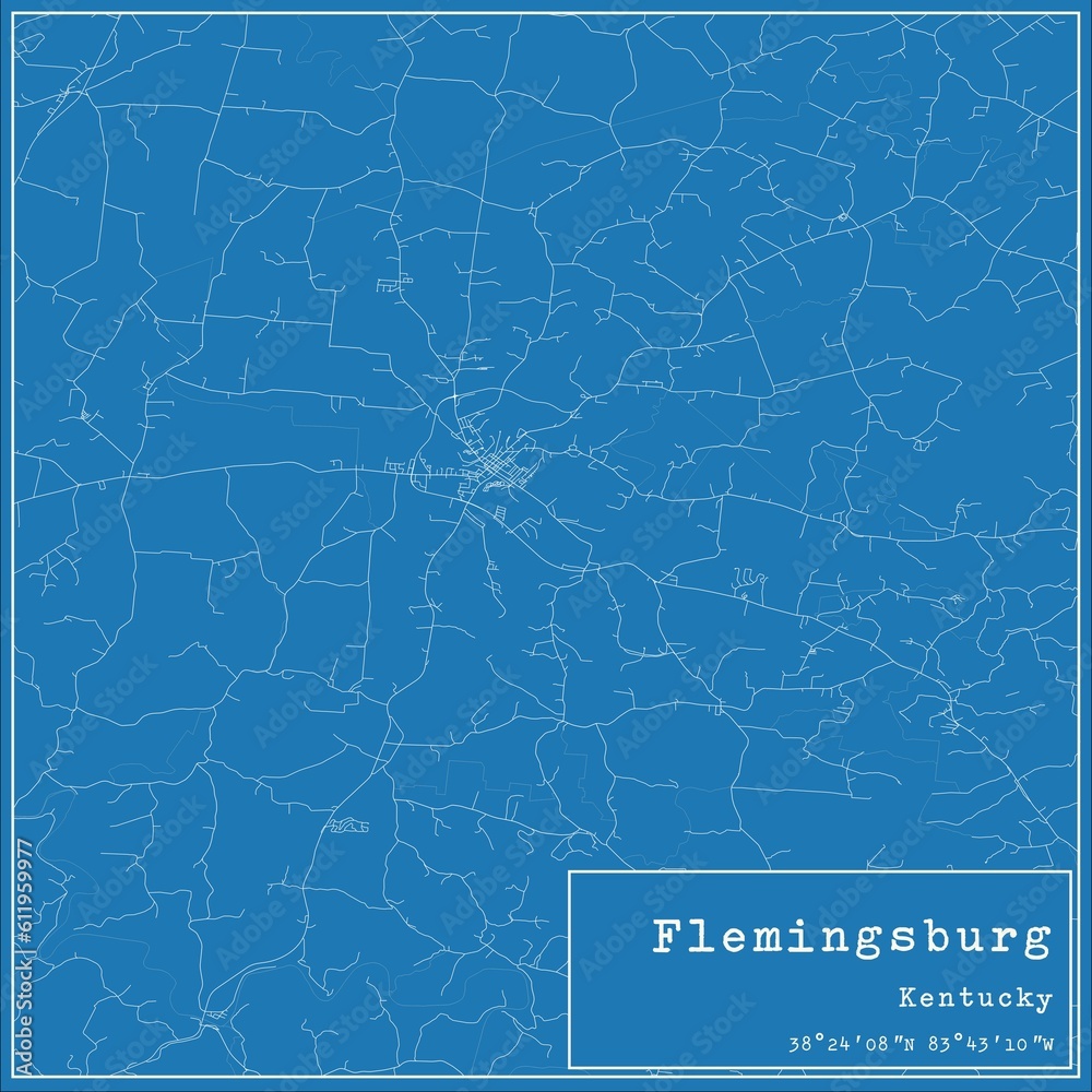 Blueprint US city map of Flemingsburg, Kentucky.