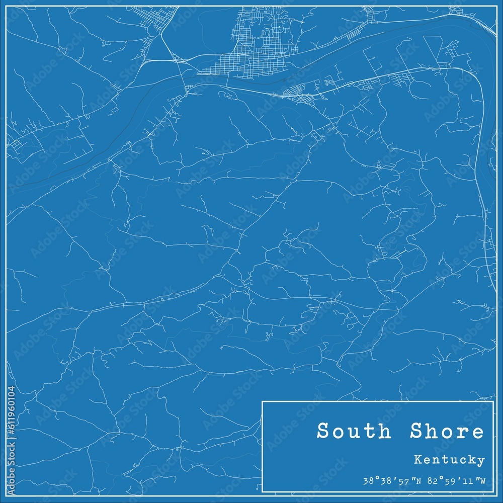Blueprint US city map of South Shore, Kentucky.