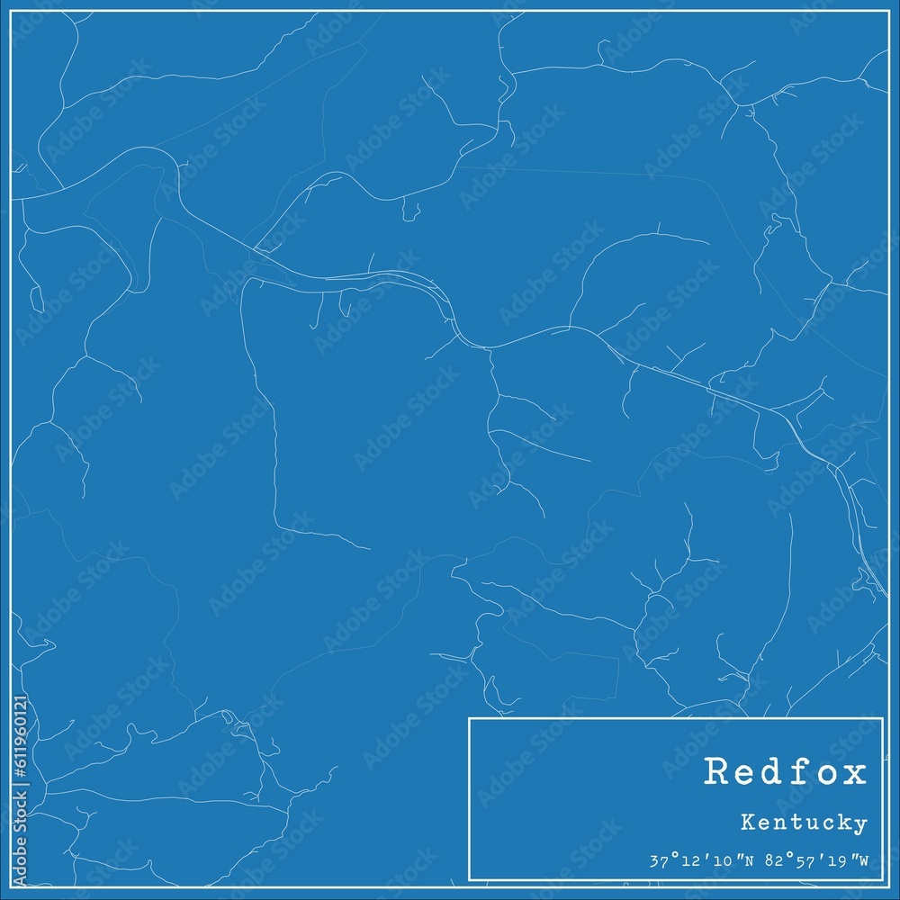 Blueprint US city map of Redfox, Kentucky.
