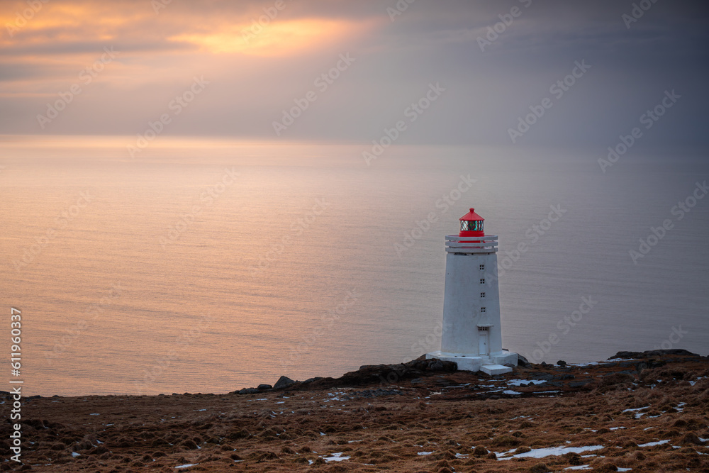 lighthouse on the rock in iceland