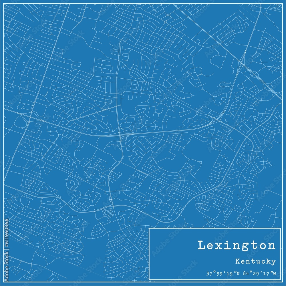 Blueprint US city map of Lexington, Kentucky.