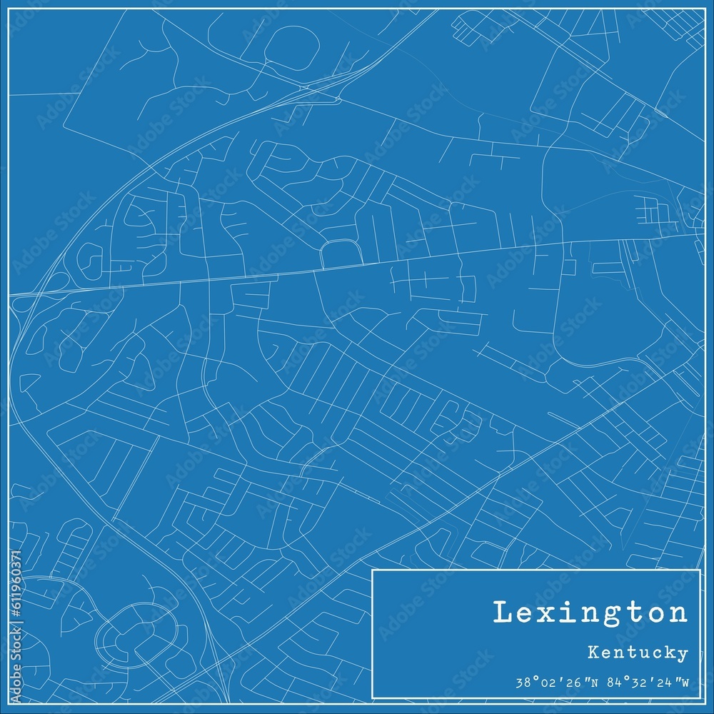 Blueprint US city map of Lexington, Kentucky.