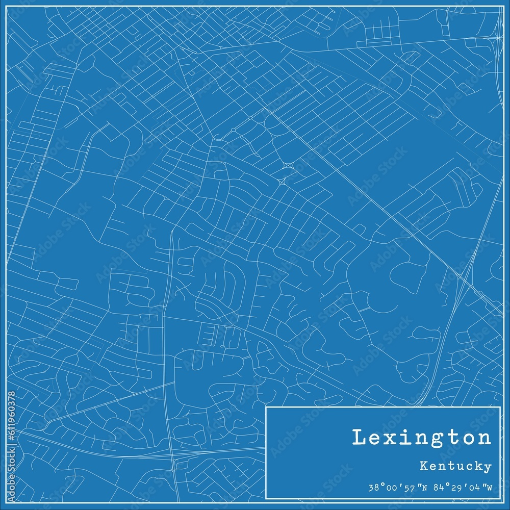 Blueprint US city map of Lexington, Kentucky.