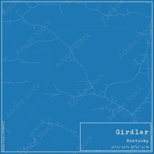 Blueprint US city map of Girdler, Kentucky. photo