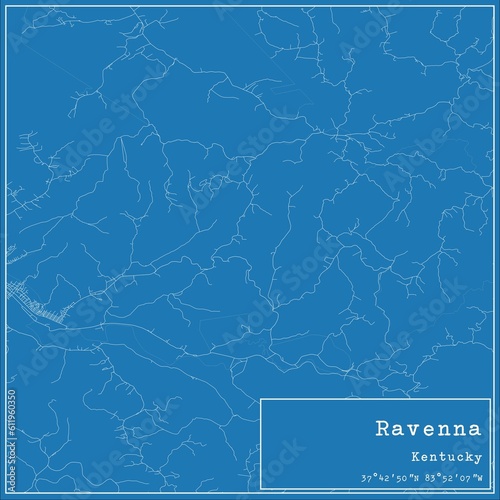 Blueprint US city map of Ravenna, Kentucky. photo