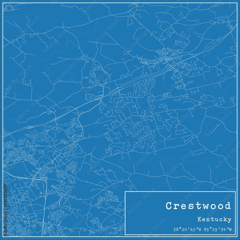 Blueprint US city map of Crestwood, Kentucky.