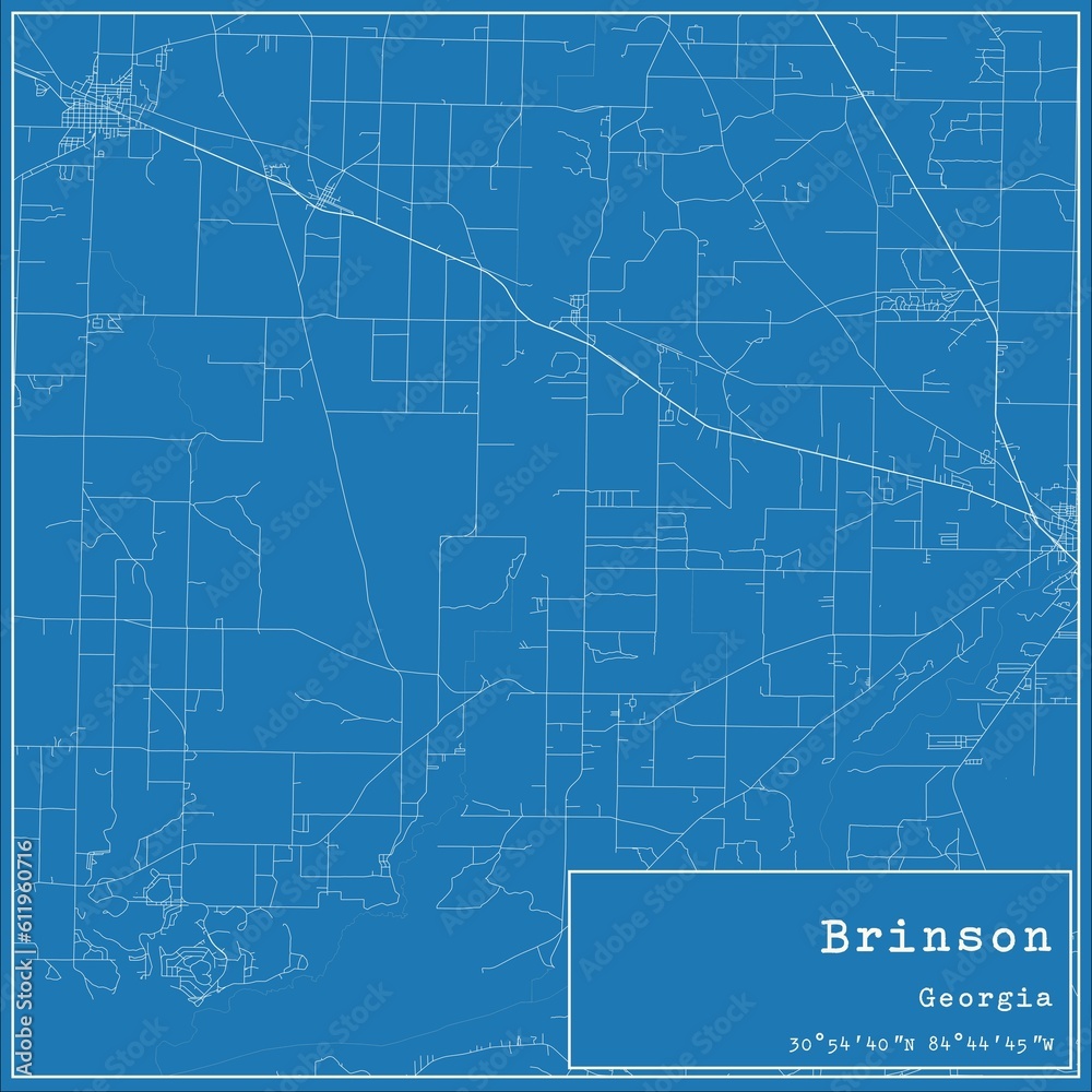 Blueprint US city map of Brinson, Georgia.