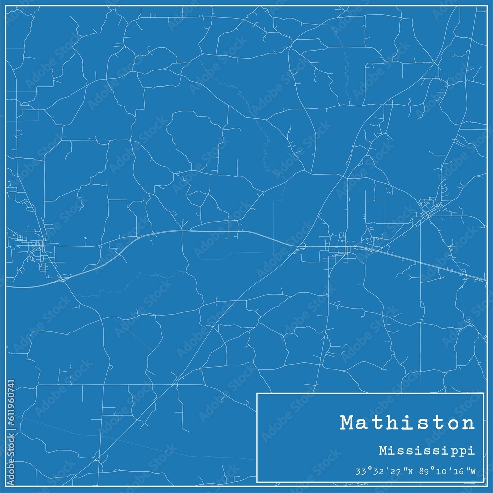 Blueprint US city map of Mathiston, Mississippi.