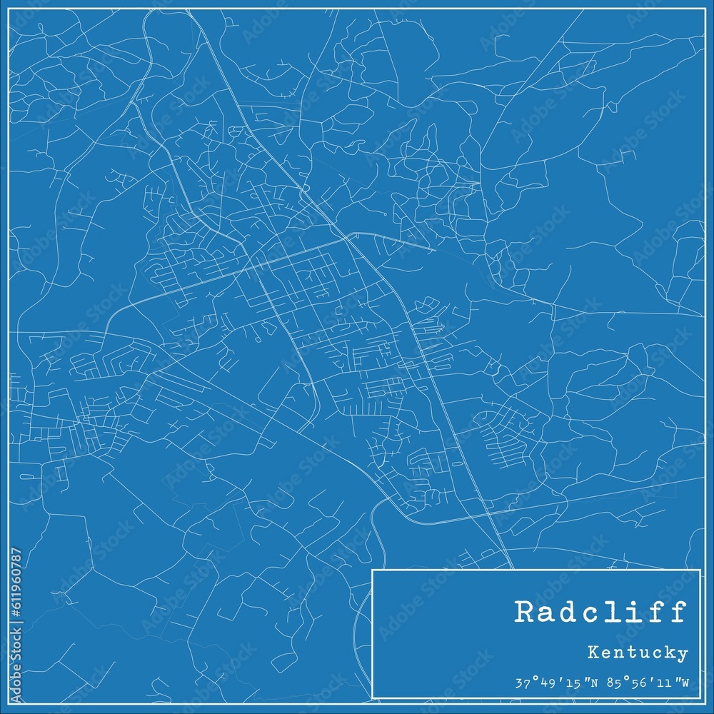 Blueprint US city map of Radcliff, Kentucky.