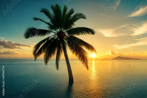 palm tree at sunset © awais
