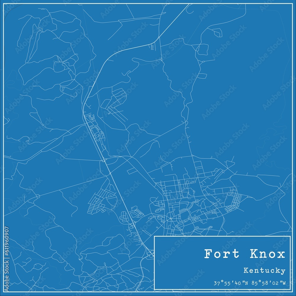 Blueprint US city map of Fort Knox, Kentucky.