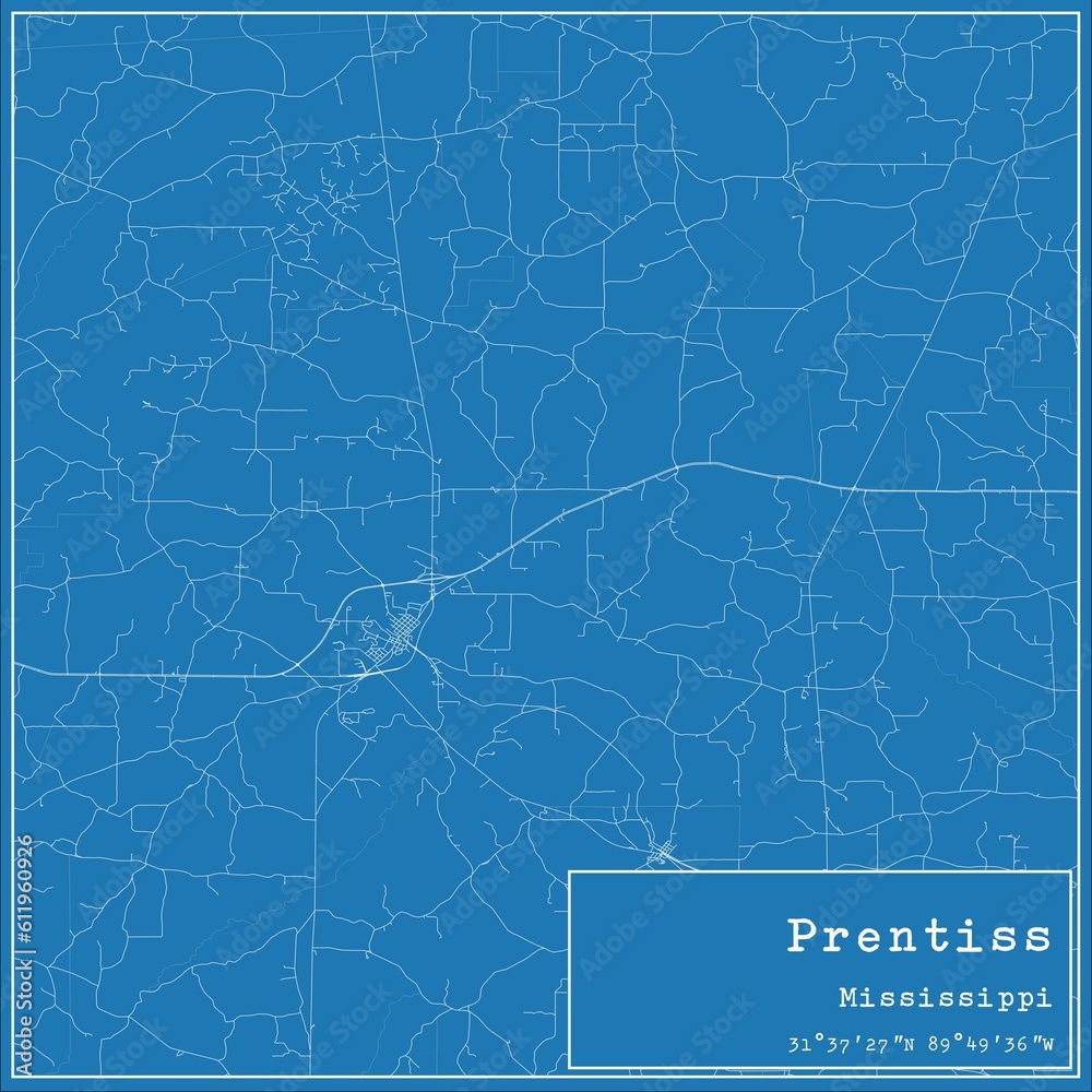 Blueprint US city map of Prentiss, Mississippi. Blueprint US city map of Prentiss, Mississippi.