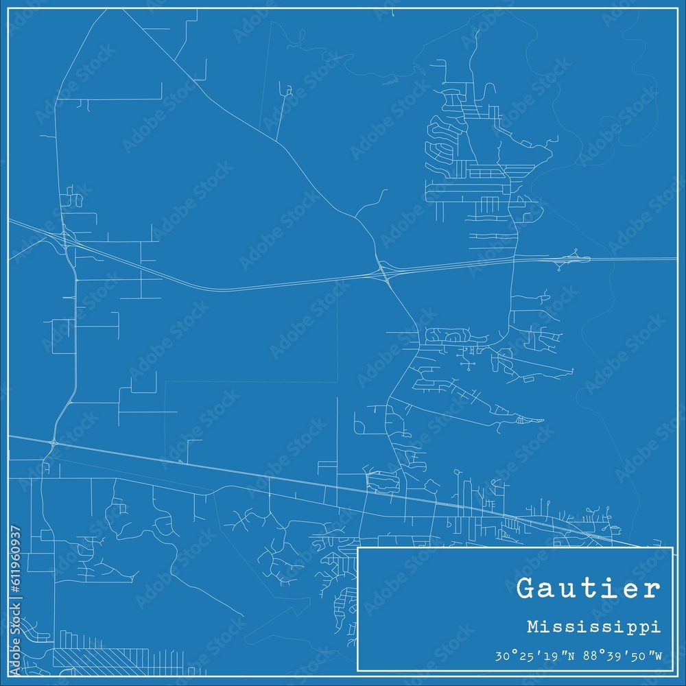 Blueprint US city map of Gautier, Mississippi. Blueprint US city map of Gautier, Mississippi.