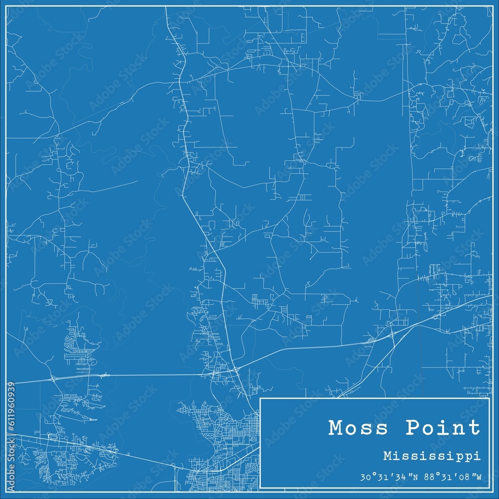 Blueprint US city map of Moss Point, Mississippi.