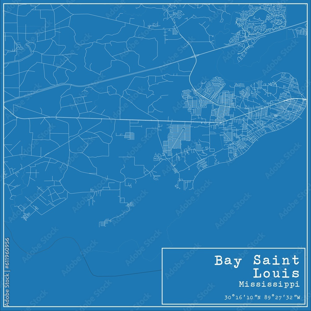 Blueprint US city map of Bay Saint Louis, Mississippi.