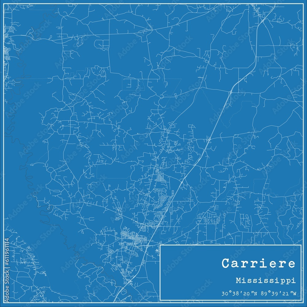 Blueprint US city map of Carriere, Mississippi.
